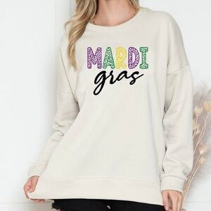 Mardi Gras Sweatshirt with Mardi Gras Print • Cream